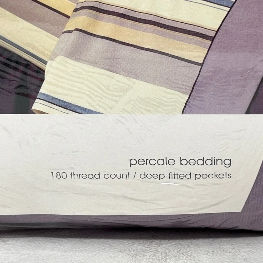 Target Queen Sheet Set Heather Plaid Collection Purple Stripe Percale 180 TC NEW